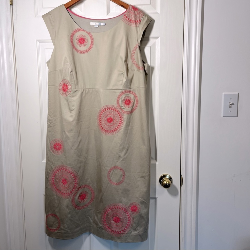 BODEN Elegant Beige and Pink Embroidered Sheath Dress Size 16 L